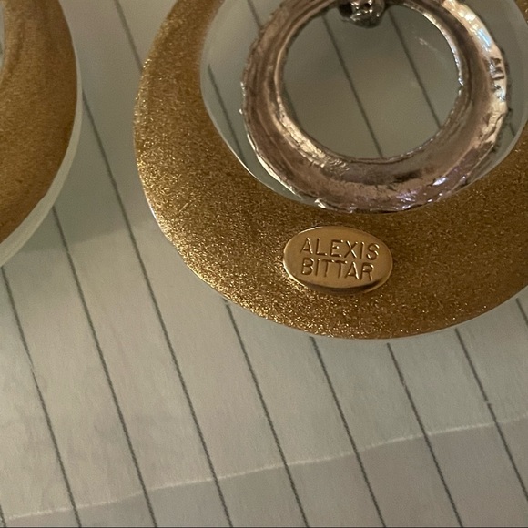 Alexis Bittar Gold Silver and Translucent Circle Dangle Earrings. - Picture 4 of 5